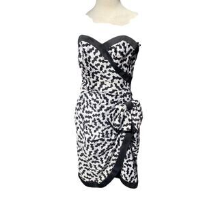 Vintage A.J. Bari 80s Size 10 Cotton Cocktail Dress Black & White Bow Geometric